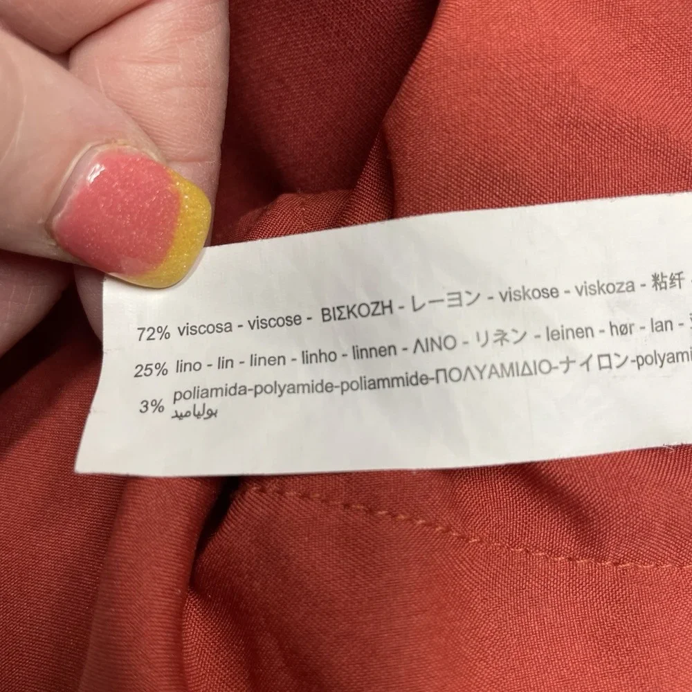 Zara Women's Linen‎ Blend Pants Medium Wide Leg Red